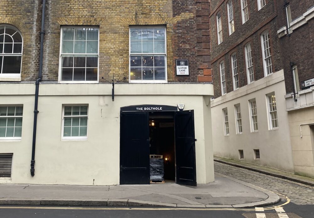 The unit's corner frontage on Gophir Lane and Suffolk Lane